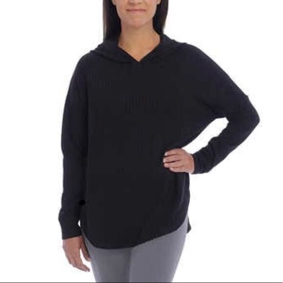 😊 3/$30 CHASER black Hoodie thin waffle soft fabric shirttail hem Size S - Picture 1 of 7